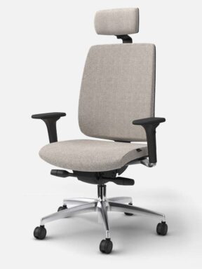 Actualize upholstered back desk chair with 4D aluminium stem arms, base & upholstered headrest