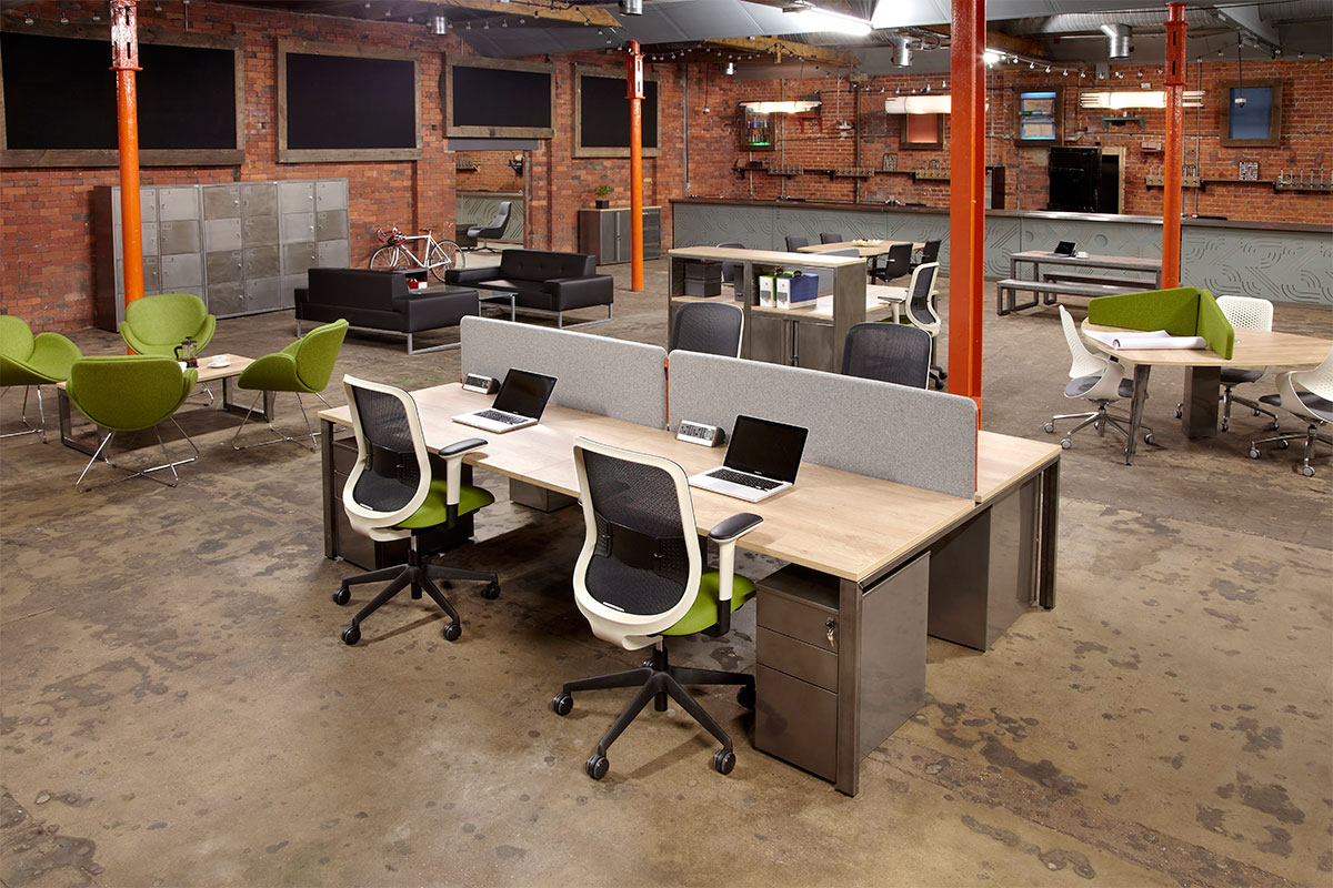Bench office desks with raw frame