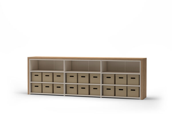 cladded open shelving unit