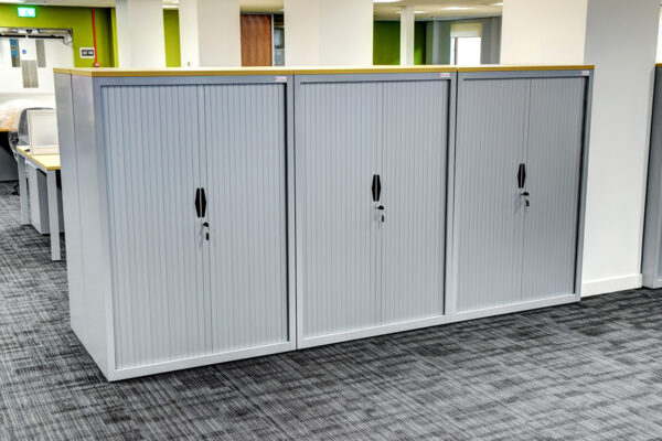 Mr Office Bisley systems storage tambour cupboard Grey, H1015mm 