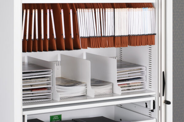 office tambour storage with shelves and dividers