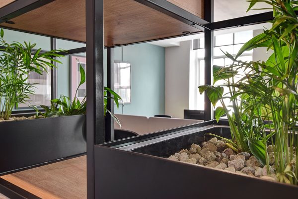 office storage with planters