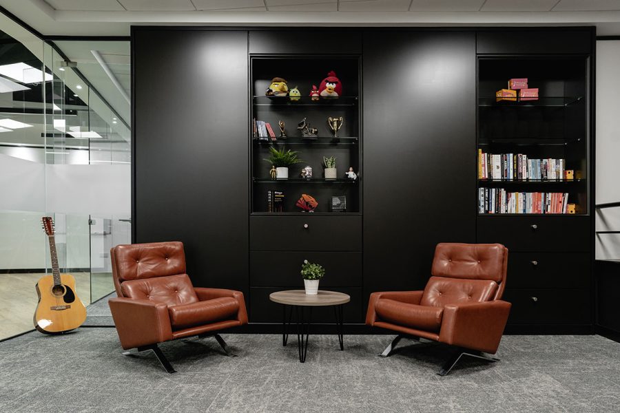 Vintage style leather armchairs for offices