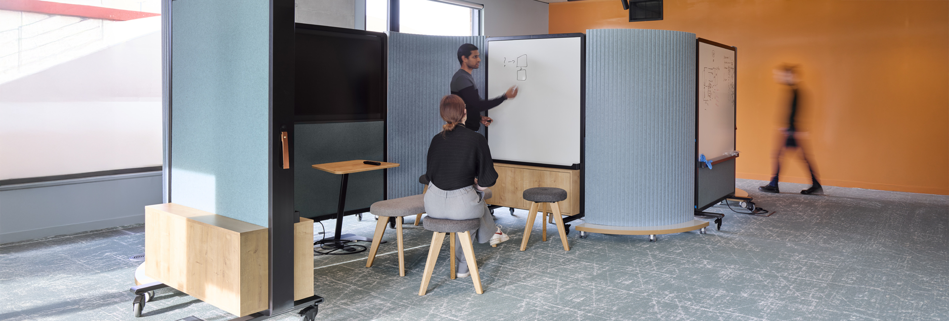 Hoop mobile AV screen and whiteboards