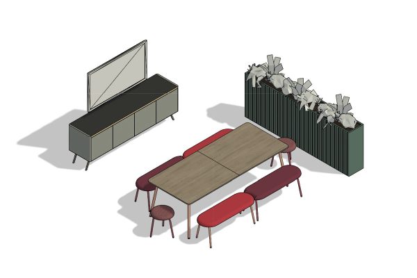 Collaboration Configuration featuring Credenza, Fauna Planters & Pype