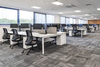 Miera 6 Person Desk & Aero Desk Privacy Screens