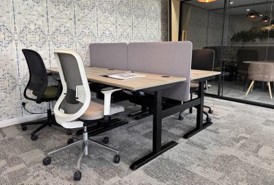 A-Up Height Adjustable Bench Desk & Aero Screens in Scotland Showroom