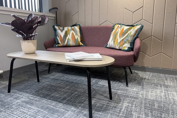 Astra Office Sofa with Metal Legs & Pype Coffee Table in Scotland Showroom