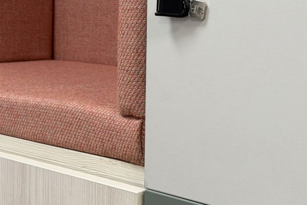 Match office storage wall with nook seating