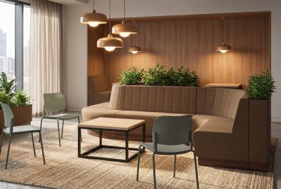 Velo Curved Modular Banquette Seating with Office Planters