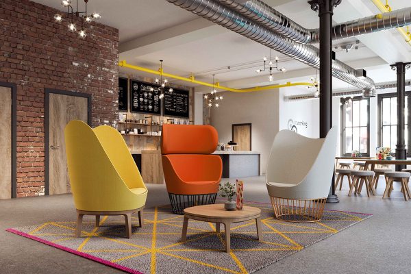 Dixi Wing & High Back Lounge Chairs with Wood Coffee Table