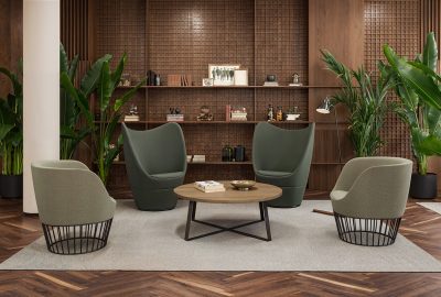 Dixi Wing Back Lounge Chairs with Upholstered Base & Low Back Tub Chairs with Wire Base