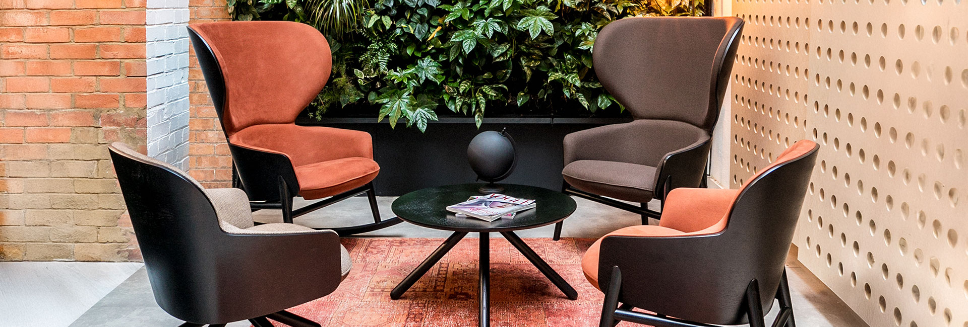 Hygge office lounge chair with wooden shell