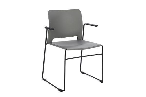 Xpresso Stacking Chair, Curved Back, Arms, Grey/Black