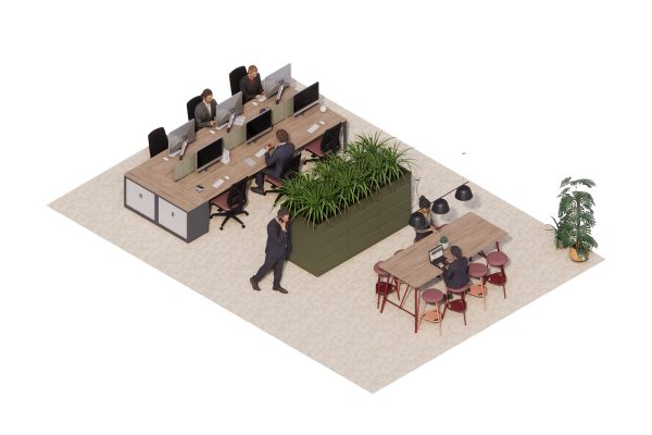 Freestor Tambours, Drawer Storage, Pico Office Desks and Pype Table Mini Configuration