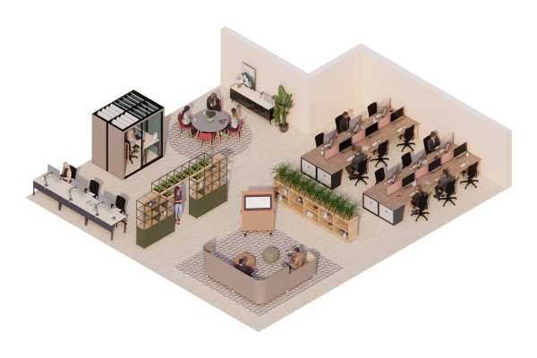 Office design layout showcasing range of office furniture