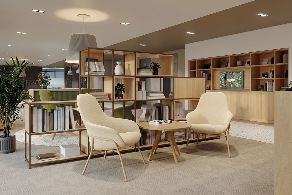 Arden Reception Lounge Chairs, Media Wall and Office Partitioning