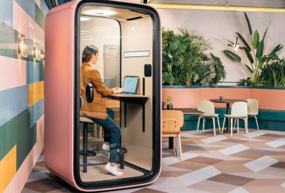 One Soundproof office phone pod